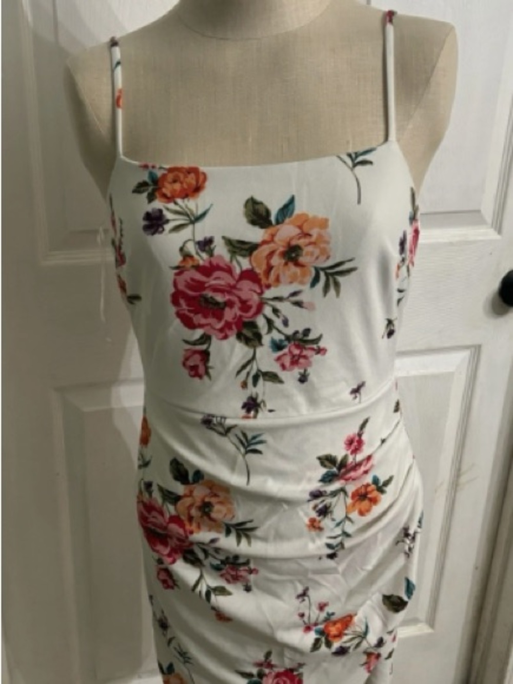 White Floral Spaghetti Strap Dress